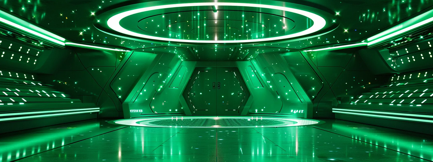 a vibrant green screen transforming a studio into a futuristic virtual set.