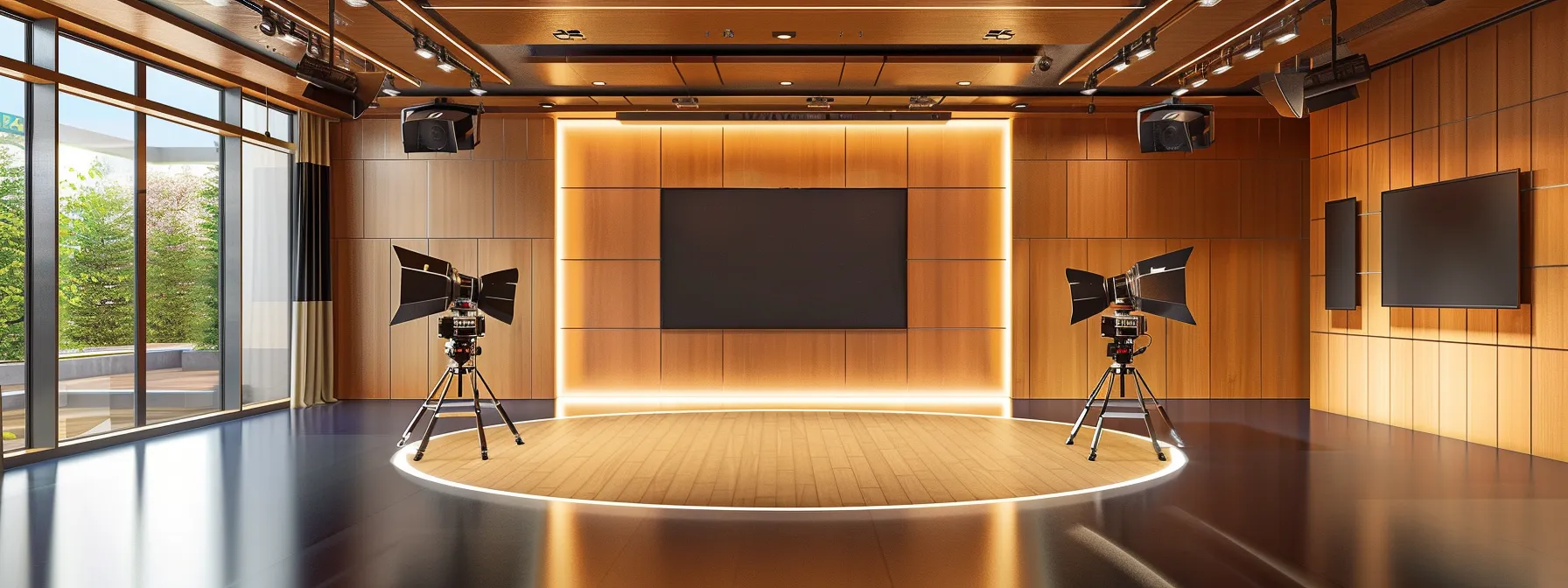 a professional corporate video production studio with acoustic panels on the walls and strategically placed microphones for high-quality sound recording.