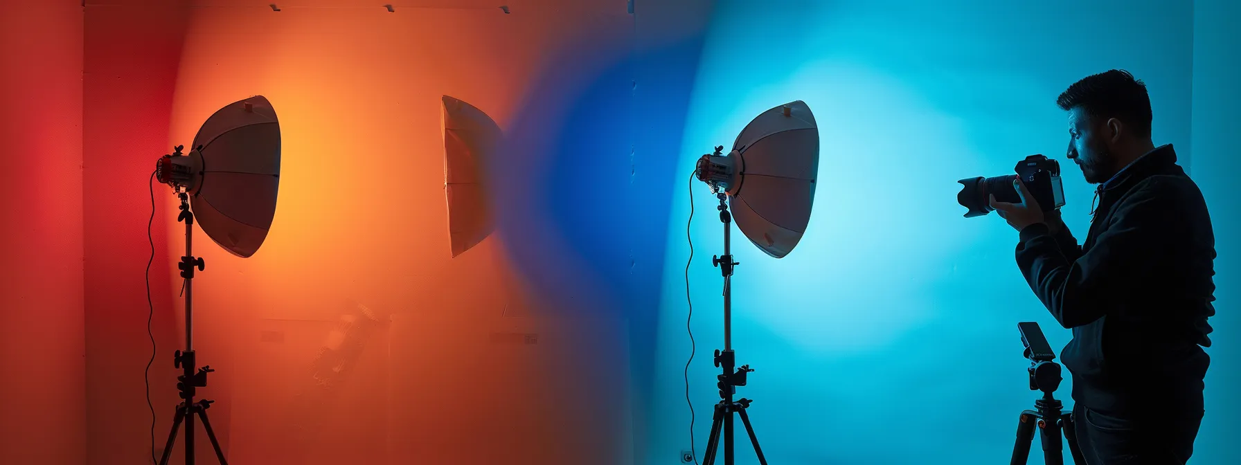 a photographer adjusting color temperature and managing incandescent light bulbs to overcome studio lighting challenges.