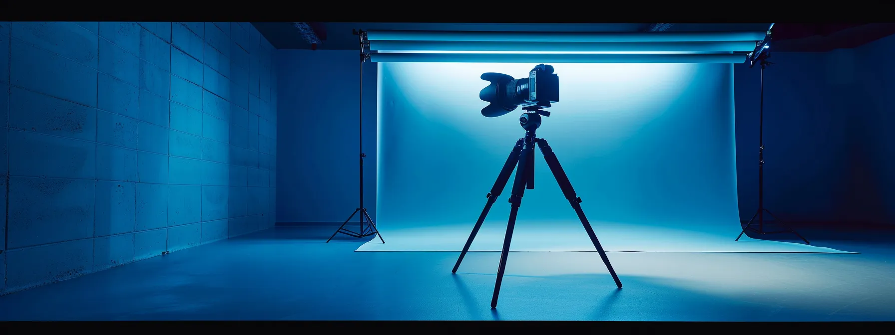 a sleek, modern dslr camera standing on a tripod in a well-lit studio space, ready to capture stunning high-quality images.