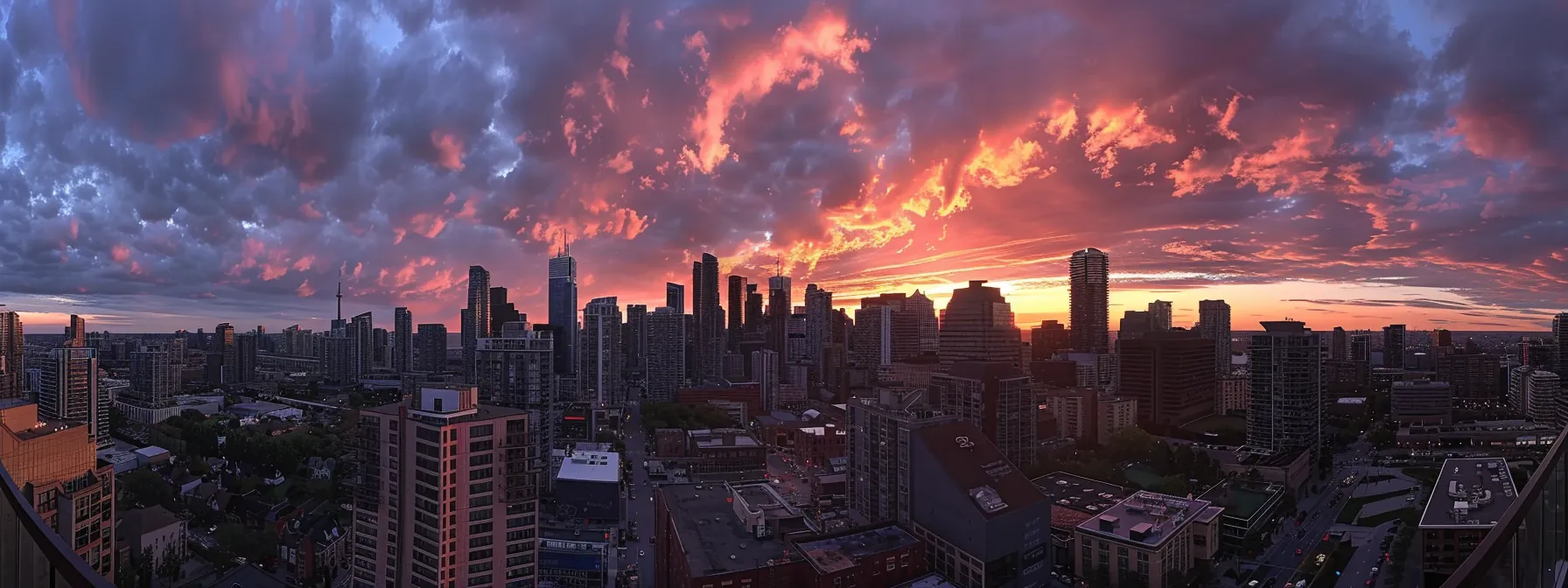 capture a stunning sunset over the iconic toronto skyline from a prime vantage point for outdoor filming.